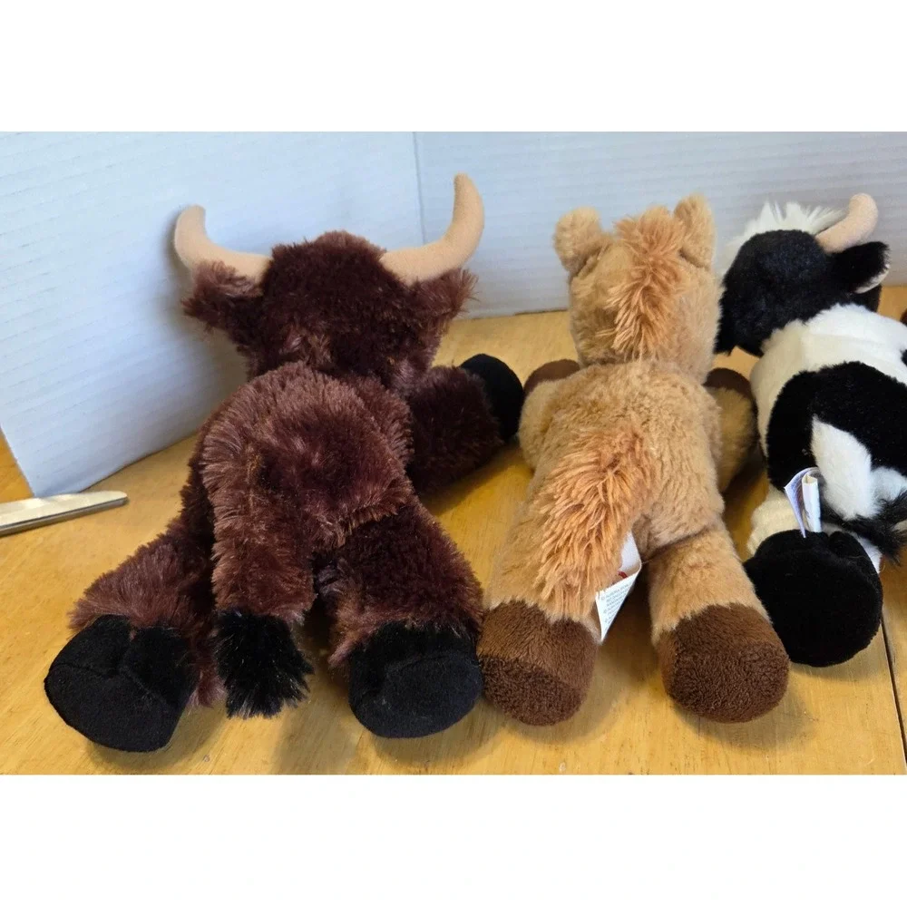Aurora Lot 5 Mini Flopsie Farm Plush Stuffed Animals Longhorn Two Horse Cow Pig